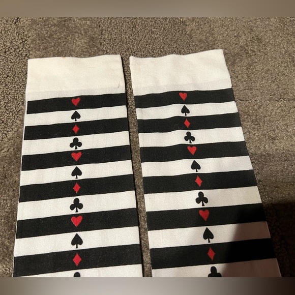 Black & White Striped Card Suits Tights-Socks Knee-High Alice Halloween Goth - Picture 7 of 9